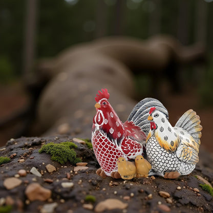 Chicken Family Decorative Sculpture, Indoor/Outdoor Outdoor Garden Statue,Rooster, Hen, Chick