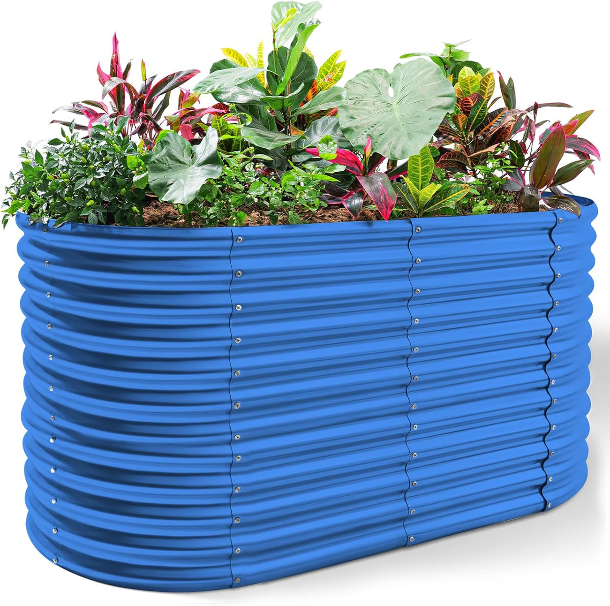 Land Guard 8x4x3ft Oval Galvanized Raised Garden Beds, Large-Capacity Metal Planter Box Outdoor