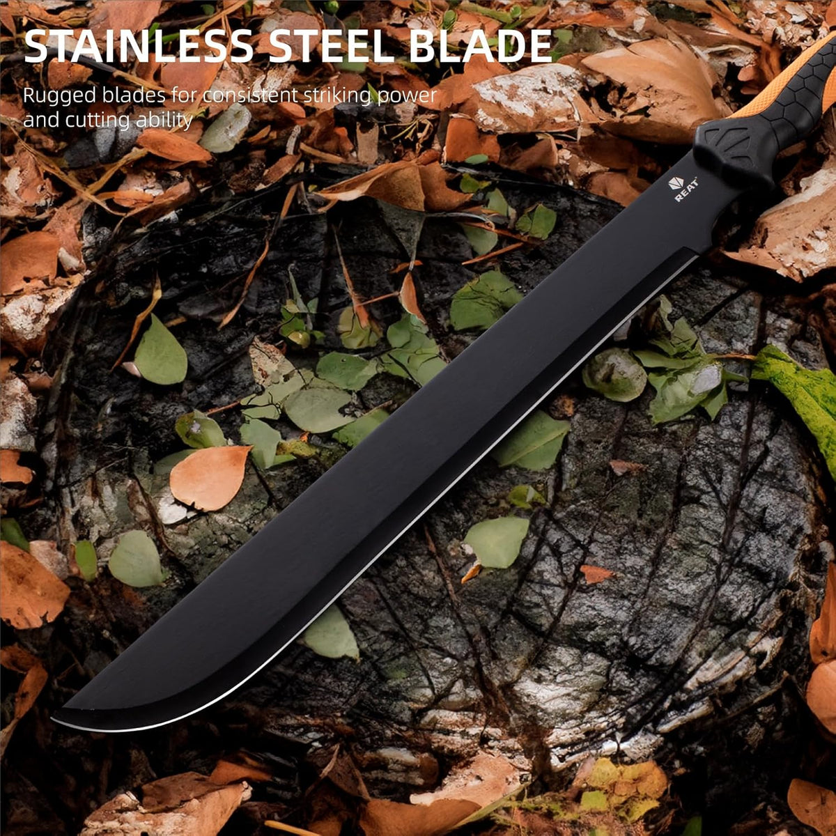 REAT Gardening Heavy Duty Machete,24" Full Tang Machete with Shaeth,Ergonomic No-Slip