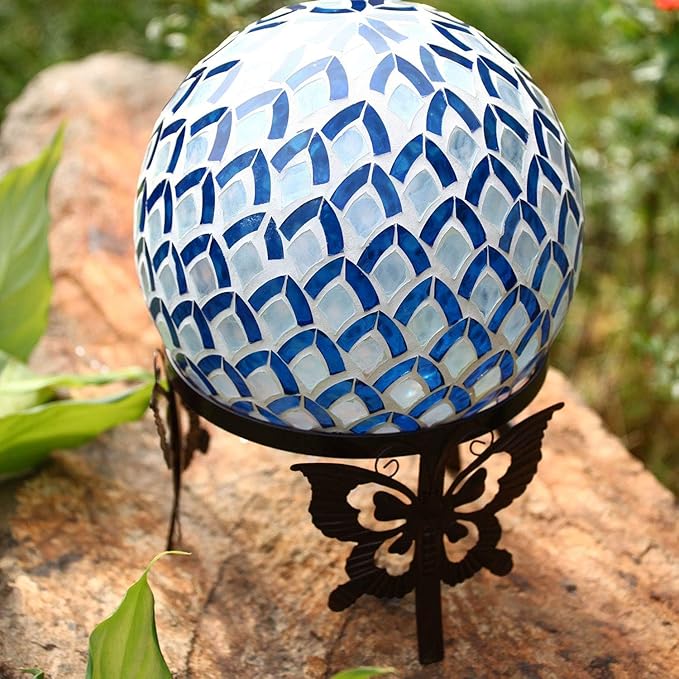 Topadorn Gazing Ball Stand Garden Hardware Metal Stand, Garden Pedestals with Butterfly for 10-Inch