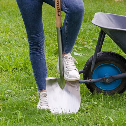 Berry&Bird Round Point Gardening Shovel with Wood D-Handle, 40.98" Stainless Steel Beach & Snow
