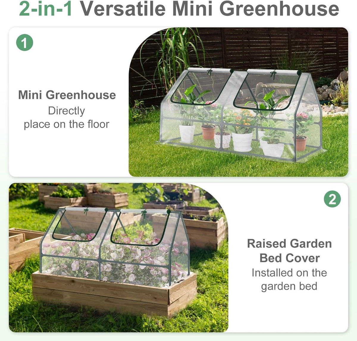 Aoodor 4 x 2 x 2 ft Mini Greenhouse with 2 Zipper Doors, Water Resistant, UV Protected for Flowers
