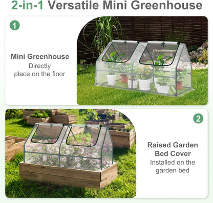 Aoodor 4 x 2 x 2 ft Mini Greenhouse with 2 Zipper Doors, Water Resistant, UV Protected for Flowers