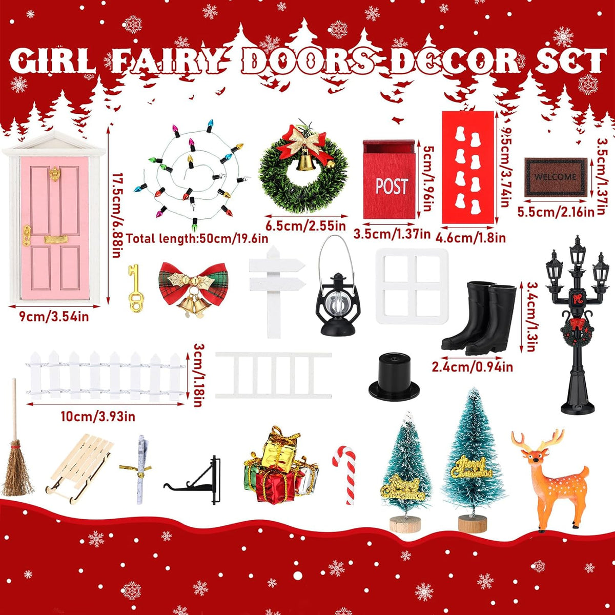 Shappy 39 Pcs Christmas Fairy Door Kit Wooden Elf Fairy Doors Decorations with Accessories Mini