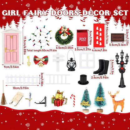 Shappy 39 Pcs Christmas Fairy Door Kit Wooden Elf Fairy Doors Decorations with Accessories Mini