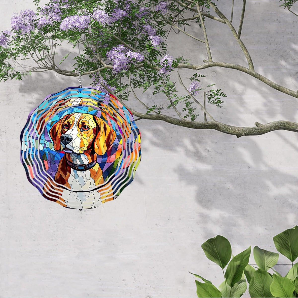 Beagle Dog Wind Spinners Outdoor Dog Memorial Gifts, 3D Metal Kinetic Hanging Garden Wind Spinner