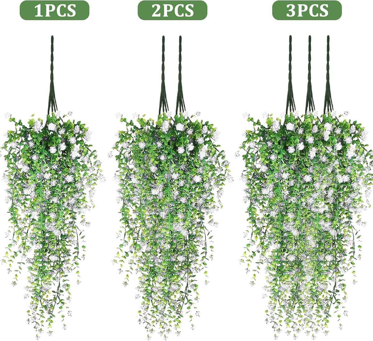 Artificial Hanging Flowers, 3 Pcs Fake Hanging Plants Artificial Vines for Outdoors, Fake Ivy Vine