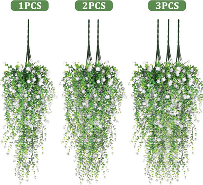 Artificial Hanging Flowers, 3 Pcs Fake Hanging Plants Artificial Vines for Outdoors, Fake Ivy Vine