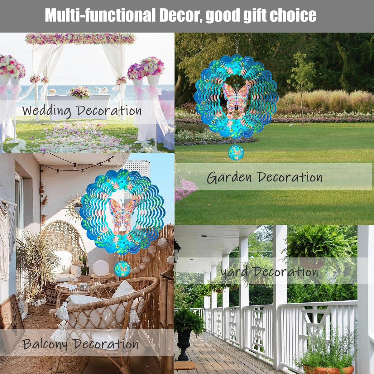 Butterfly Wind Spinners for Yard and Garden,12 Inch 3D Stainless Steel Hanging Kinetic Yard Art
