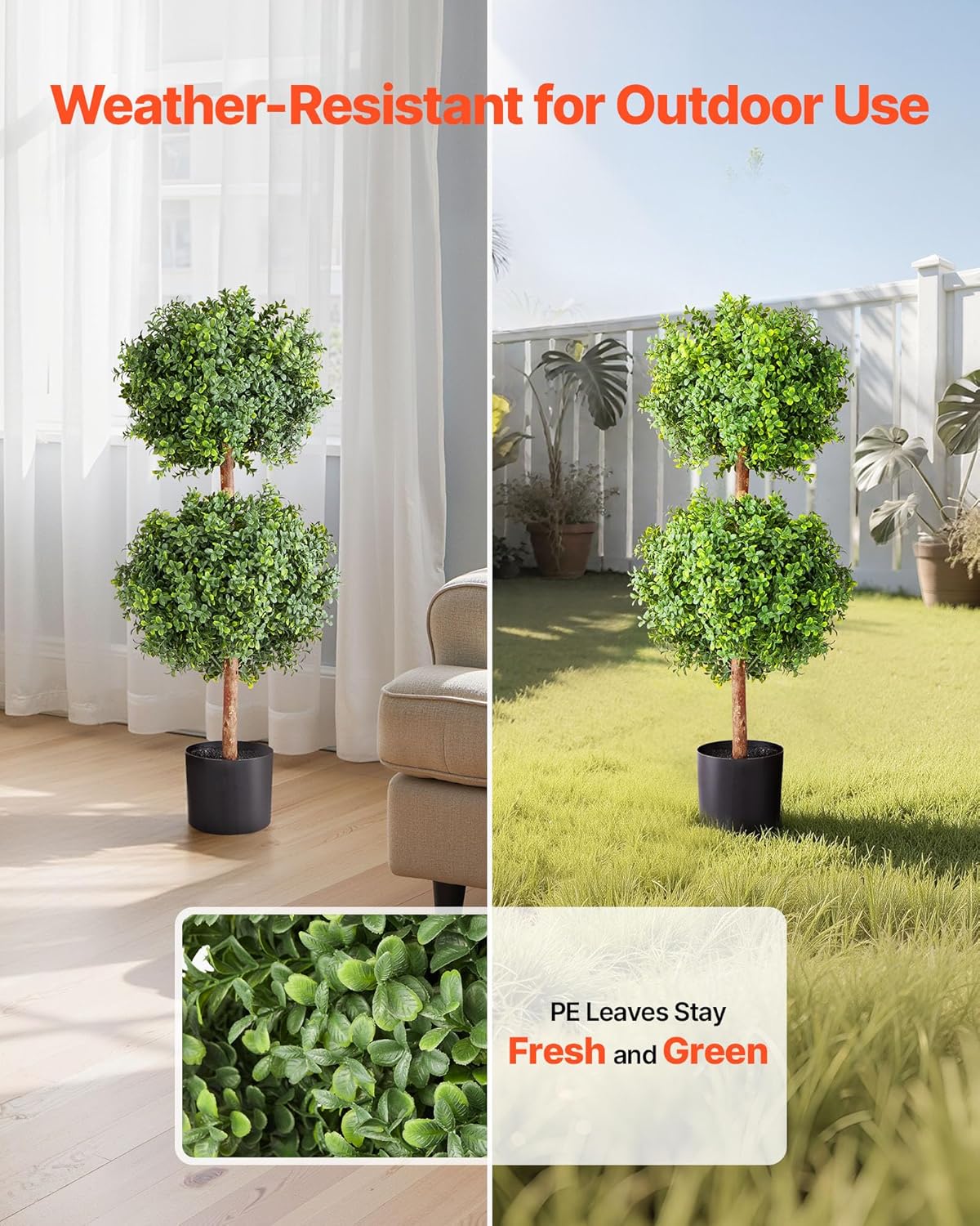 VEVOR Artificial Topiary Boxwood Double Ball, 2 Set 36 inch Faux Boxwood Plant Balls, Fake Silk