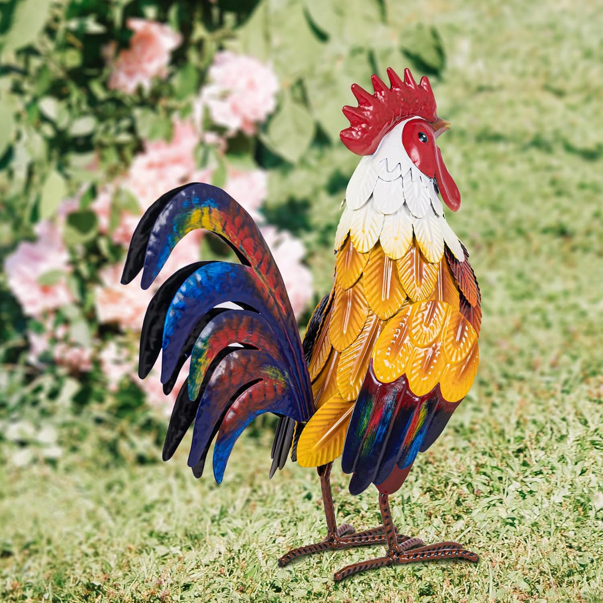 Natelf Metal Rooster Garden Statues & Sculptures, Chicken Yard Art Decor Standing Animal Lawn
