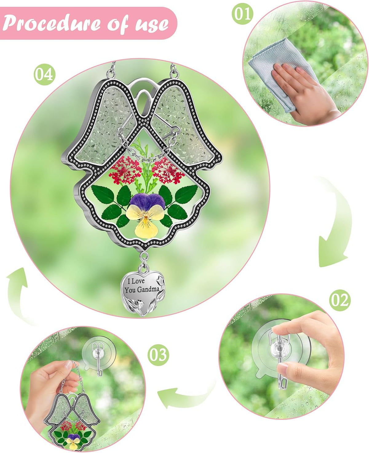 KY&BOSAM Gifts for Nana I Love You Grandma Angel Suncatcher Stained Glass Suncatchers for Window