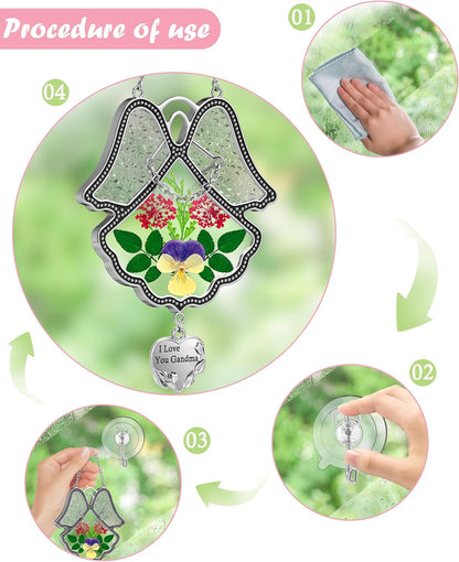 KY&BOSAM Gifts for Nana I Love You Grandma Angel Suncatcher Stained Glass Suncatchers for Window