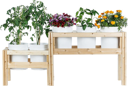 Greenes Fence Two-Tiers Five Bucket Elevated Cedar Wood Garden Frame, 69 in. x 16 in. x 30 in.