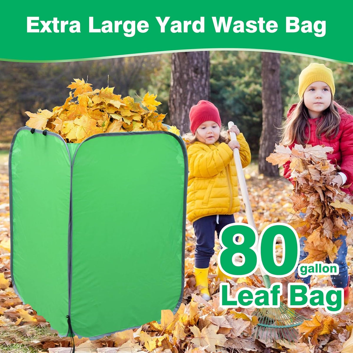 80 Gallon Leaf Collector Bag, Collapsible Trash Can Yard Waste Bag, Portable Pop Up Leaf Bags