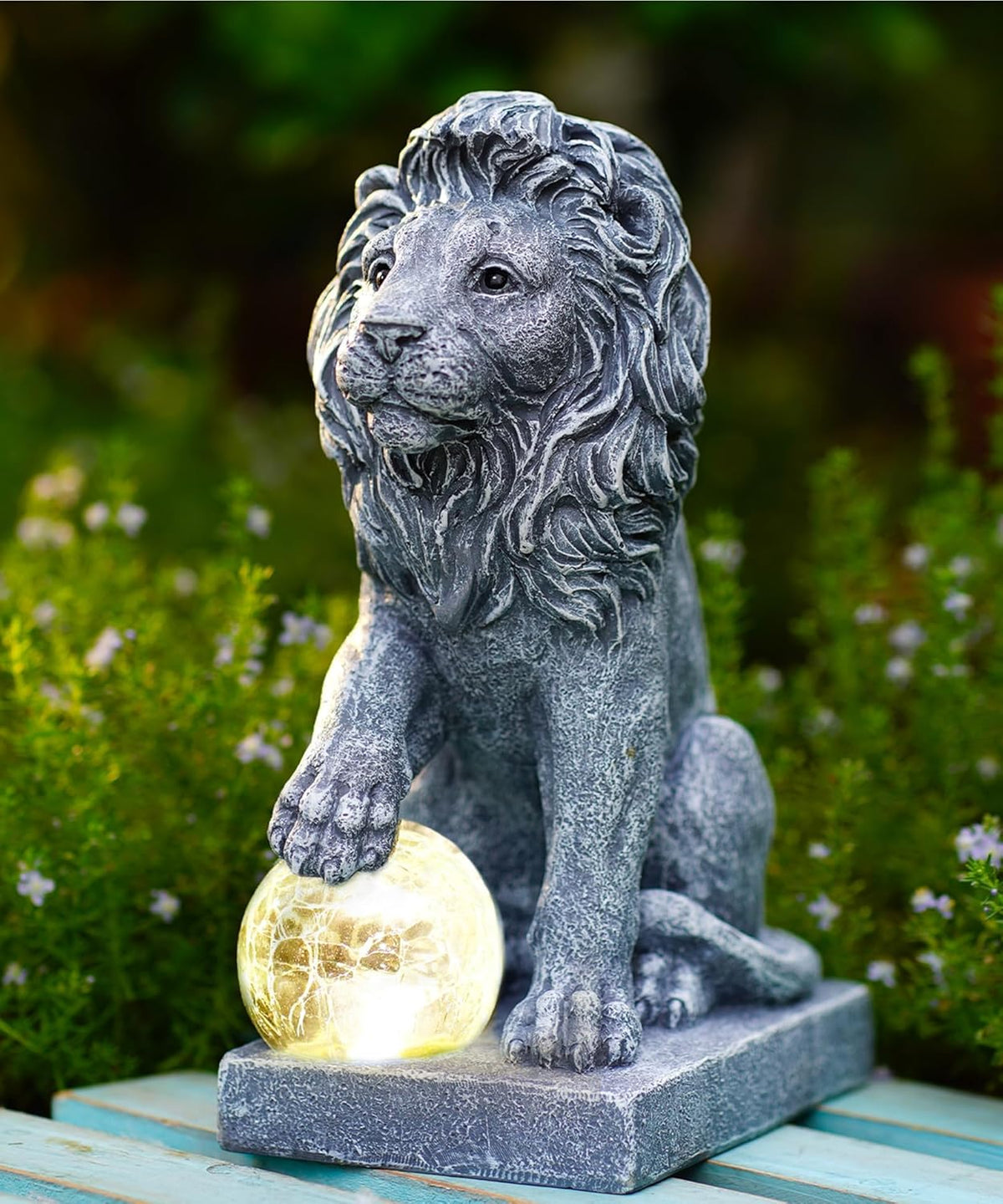 Lion Statue for Garden Decor: Outdoor Figurines Sculpture with Ball for Lawn Patio Yard Balcony