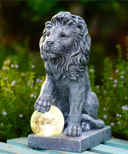 Lion Statue for Garden Decor: Outdoor Figurines Sculpture with Ball for Lawn Patio Yard Balcony