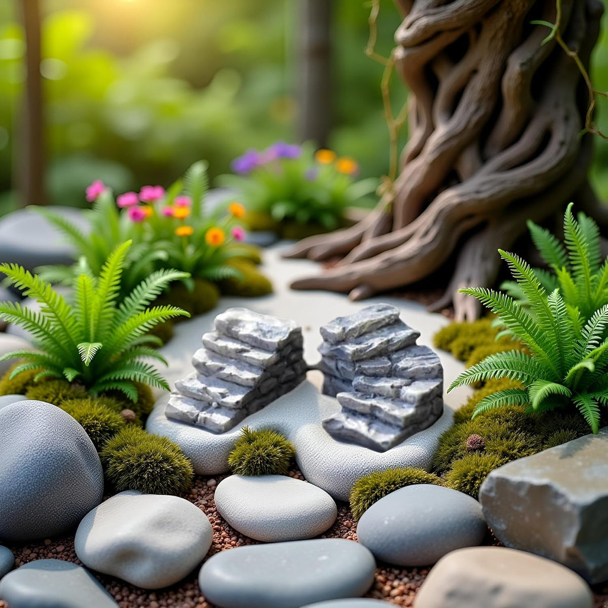 Miniature Garden Bridge Stairs,Resin Stone Steps Ornament,Landscaping Bonsai Craft Miniature Resin