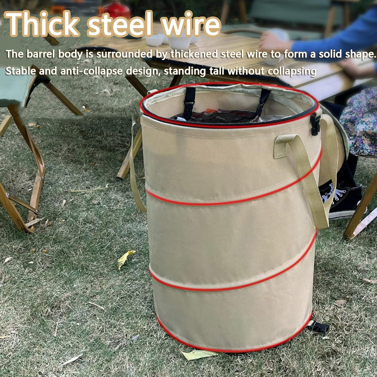 Pop up Camping Trash can with lid,Collapsible 24 Gallons Trash can with Sorting Clips,Garden