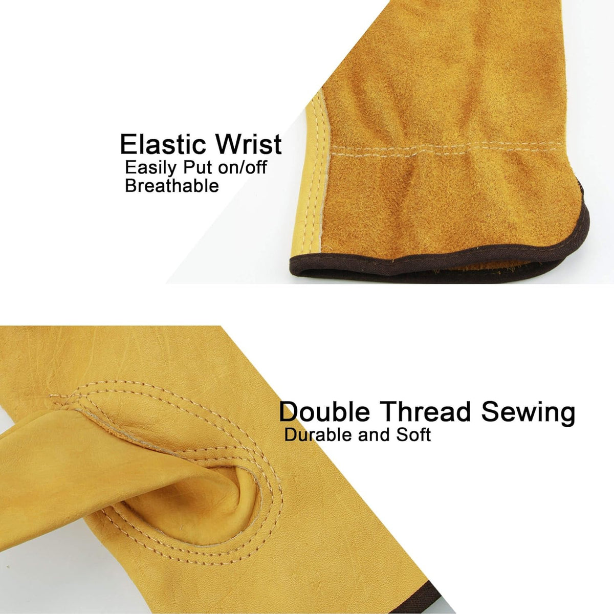 OZERO 5 Pairs Leather Work Gloves Flex Grip Tough Cowhide Gardening Glove for Wood