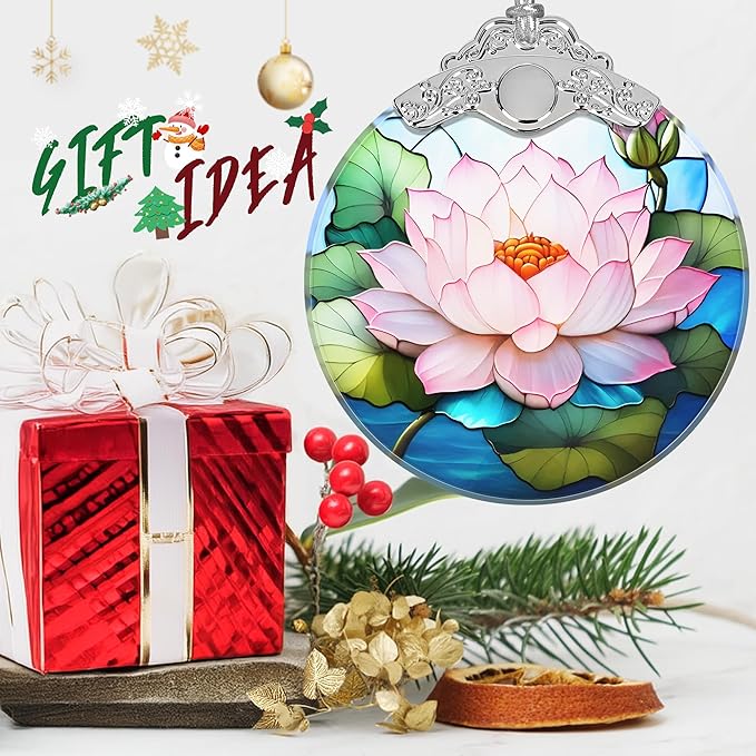 Lotus Stained Glass Orament - Christmas Ornament - Christmas Decorations for Tree - Holiday Present