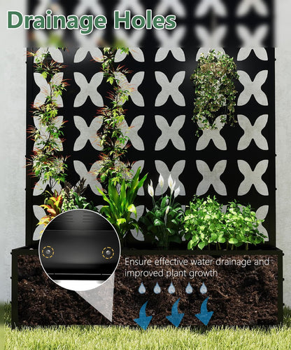 2PCS Metal Planter Box with Trellis,70.9"x47.2"x15.7" Raised Garden Bed with Drainage Holes