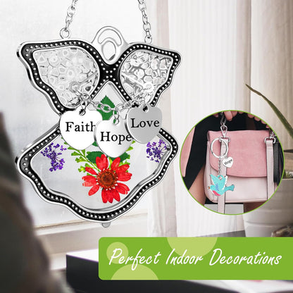 KY&BOSAM Angel Suncatcher Faith Hope Love Stained Glass for Windows Hangings Wind Chimes with