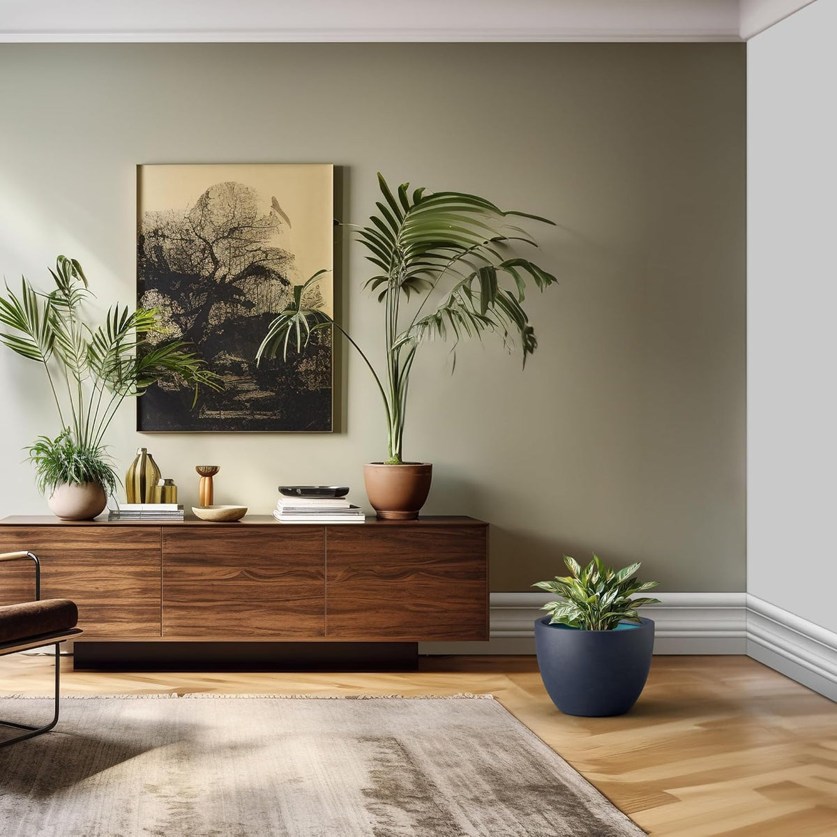 Kante 14.2 Inch Round Concrete Planter - Classic Large Indoor/Outdoor Plant Pot with Drainage Hole