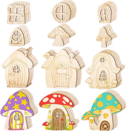 48 Pcs Fairy Door & Window Craft Kit - Wooden Garden Doors, Mini Fences, Unpainted Miniature