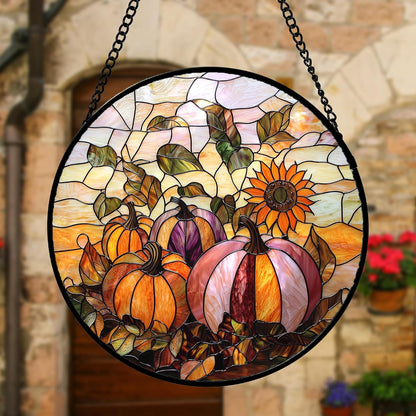 Stained Glass Window Hanging, Pumpkin Sunflower Suncatcher Diamond Glass Panel Sun Catchers Decor