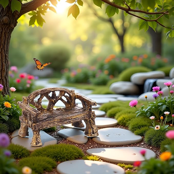 Brown Fairy Garden Furniture Ornaments Miniature Resin Chair Bench Doll House Decor Home Garden