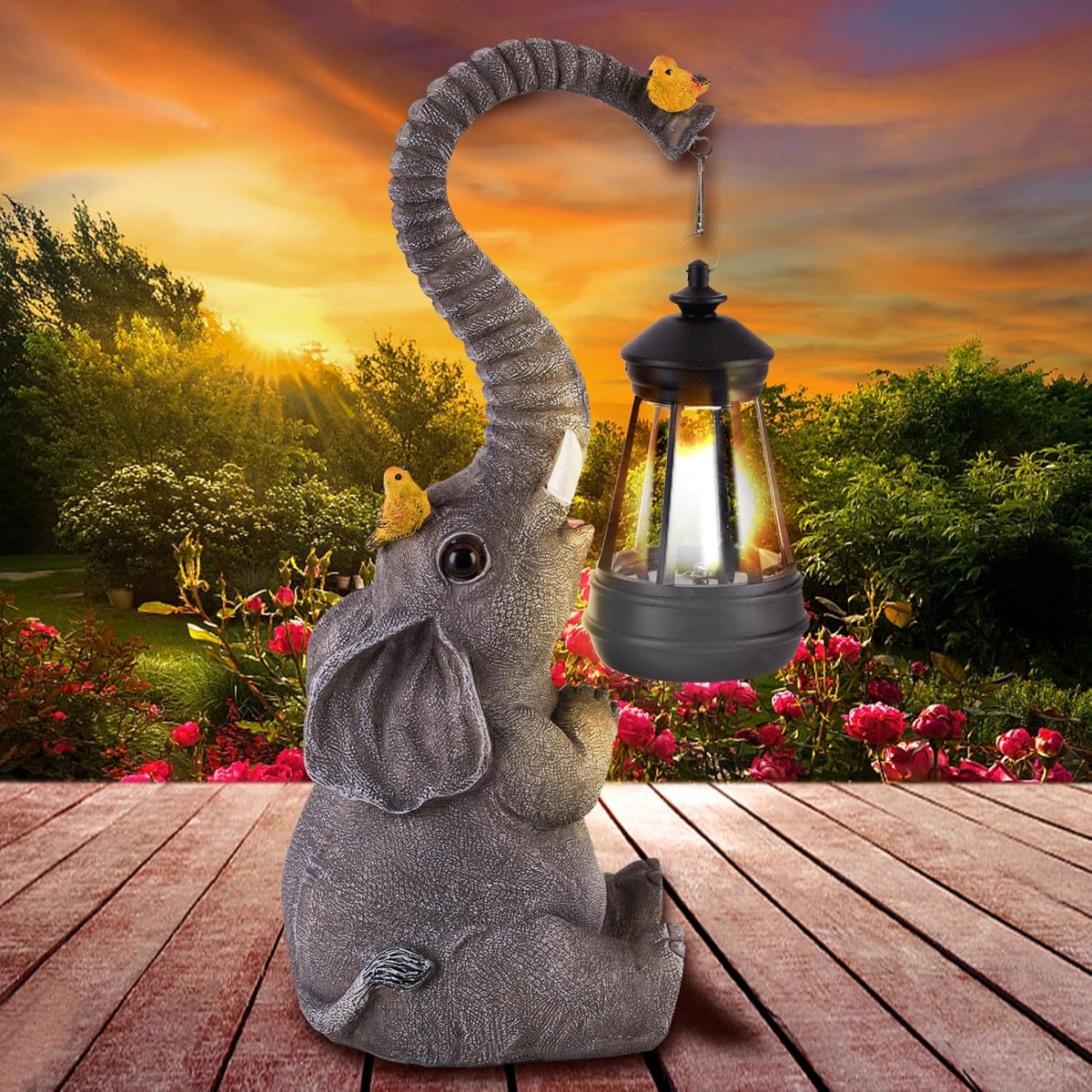 ILLUMINEW Solar Outdoor Garden Decor Elephant Statues Lights, Lucky Elephant Unique Mom Birthday