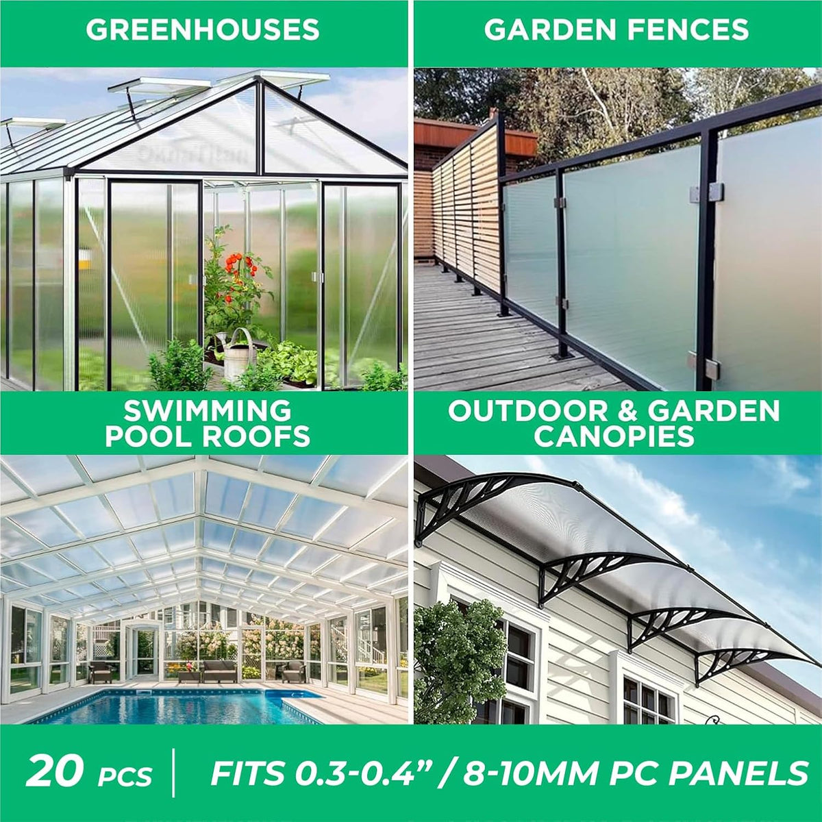 Polycarbonate Greenhouse Panels U Connector Profile - 20 Pieces, 2ft Length, Prevent Dust, Rain &