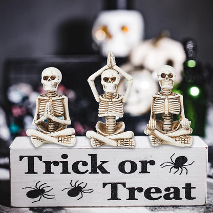 Newman House Studio Halloween Skeleton Decor - Realistic Meditating Skeleton Statues, Set of 3