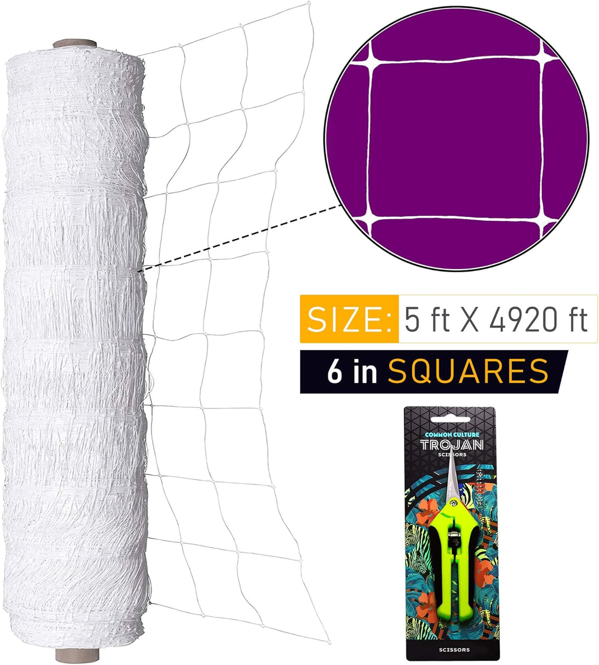 COMMON CULTURE Professional Grade Trellis Netting Bulk Roll, 5 x 4920 ft (60" x 4920' | 1.52m x