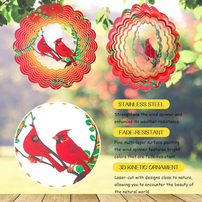 Cardinal Wind Spinners Garden Yard Decor Gift for Women Men, 12 Inch Outdoor Metal 3D Wind Spinner