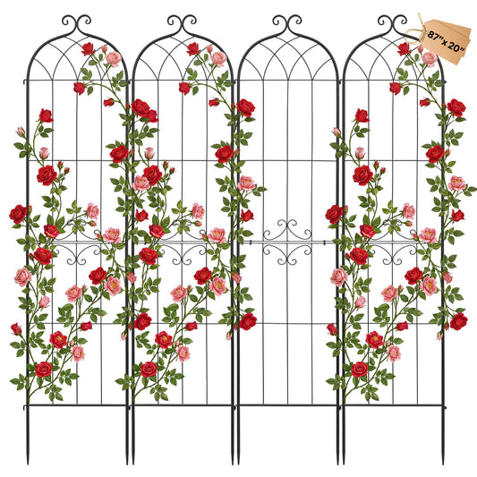 VEVOR 4 Packs Metal Garden Trellis for Climbing Plants Outdoor 87x21in, Rustproof Plant Tall