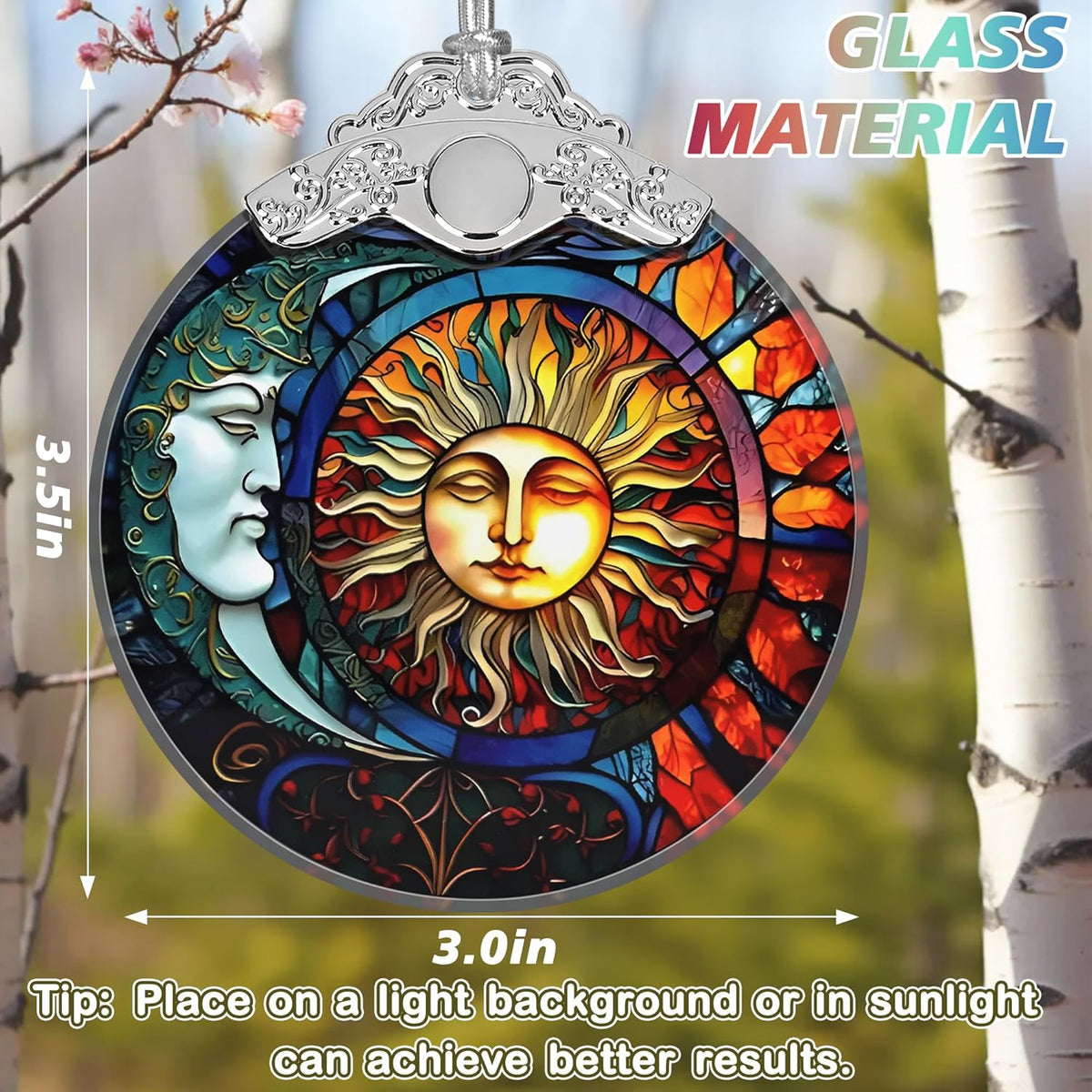 Stained Glass Sun and Moon Ornament - Christmas Ornaments - Christmas Tree Decorations - Holiday