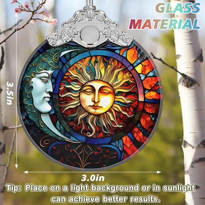 Stained Glass Sun and Moon Ornament - Christmas Ornaments - Christmas Tree Decorations - Holiday