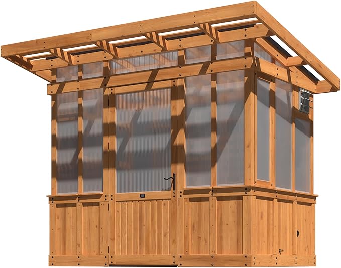 Backyard Discovery Poppy 9' x 6' Cedar Wood and Polycarbonate Walk-in Greenhouse Kit with Exhaust