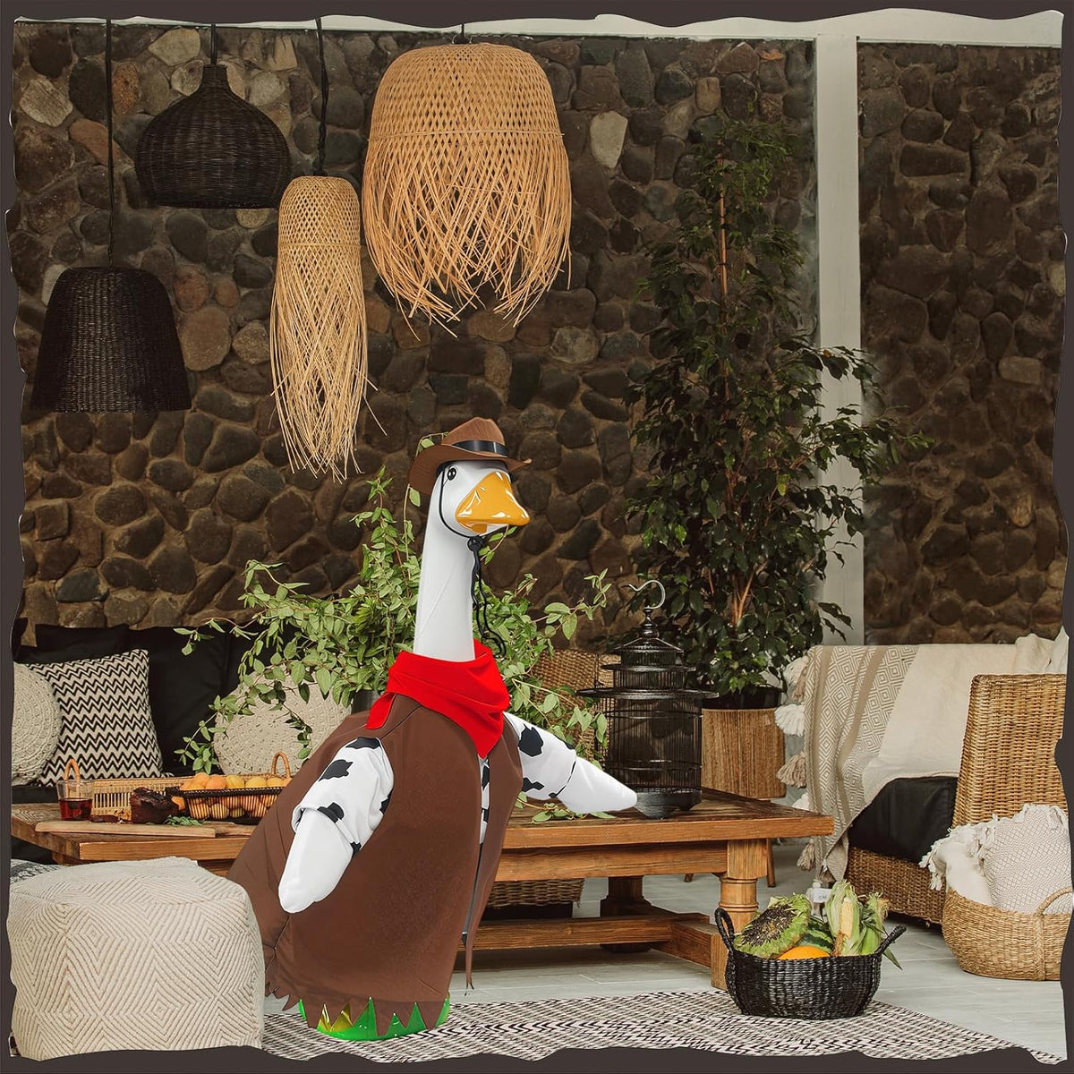 Porch Goose Outfits for 23” High Plastic Goose Cowboy Outfits Clothes for Cement Goose for Indoor