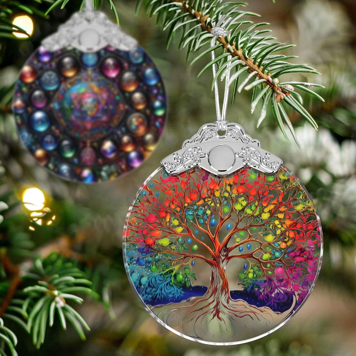 Stained Glass Tree of Life Christmas Ornament - Holiday Home Decor - Gift Exchange Present Ideas