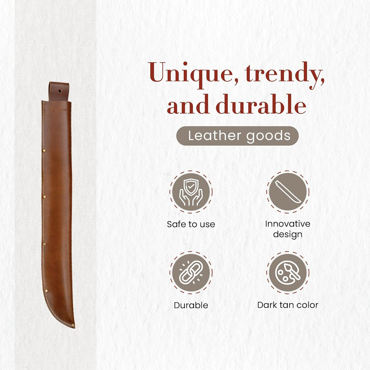 Style n Craft Machete Sheath, Full-Grain Leather Sheath for a 22” Machete, Dark Tan (98028)