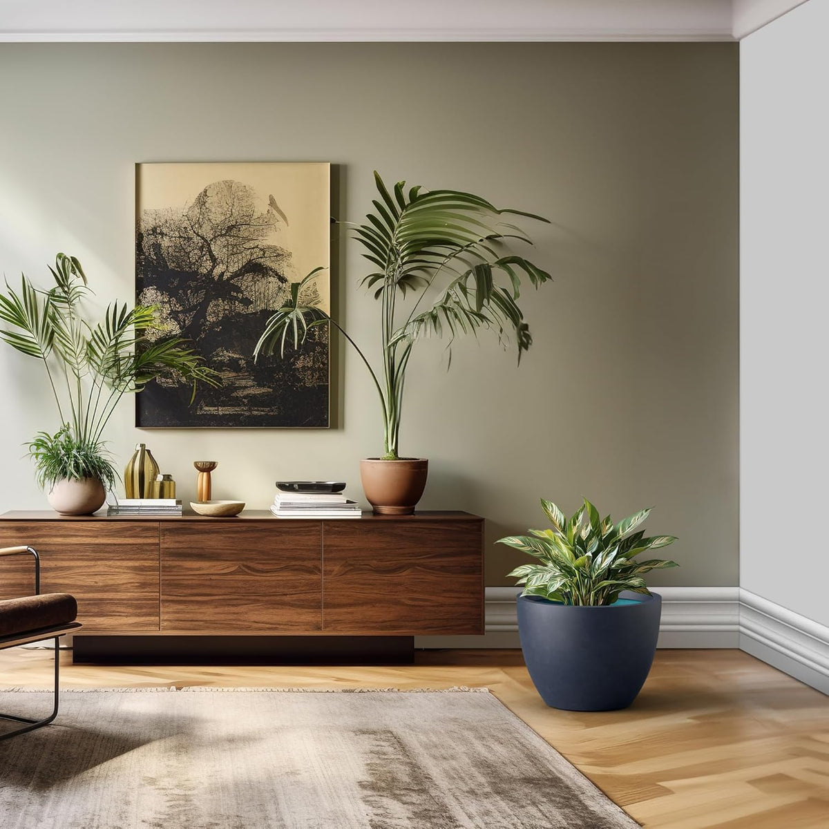 Kante 17.3 Inch Round Concrete Planter - Classic Large Indoor/Outdoor Plant Pot with Drainage Hole