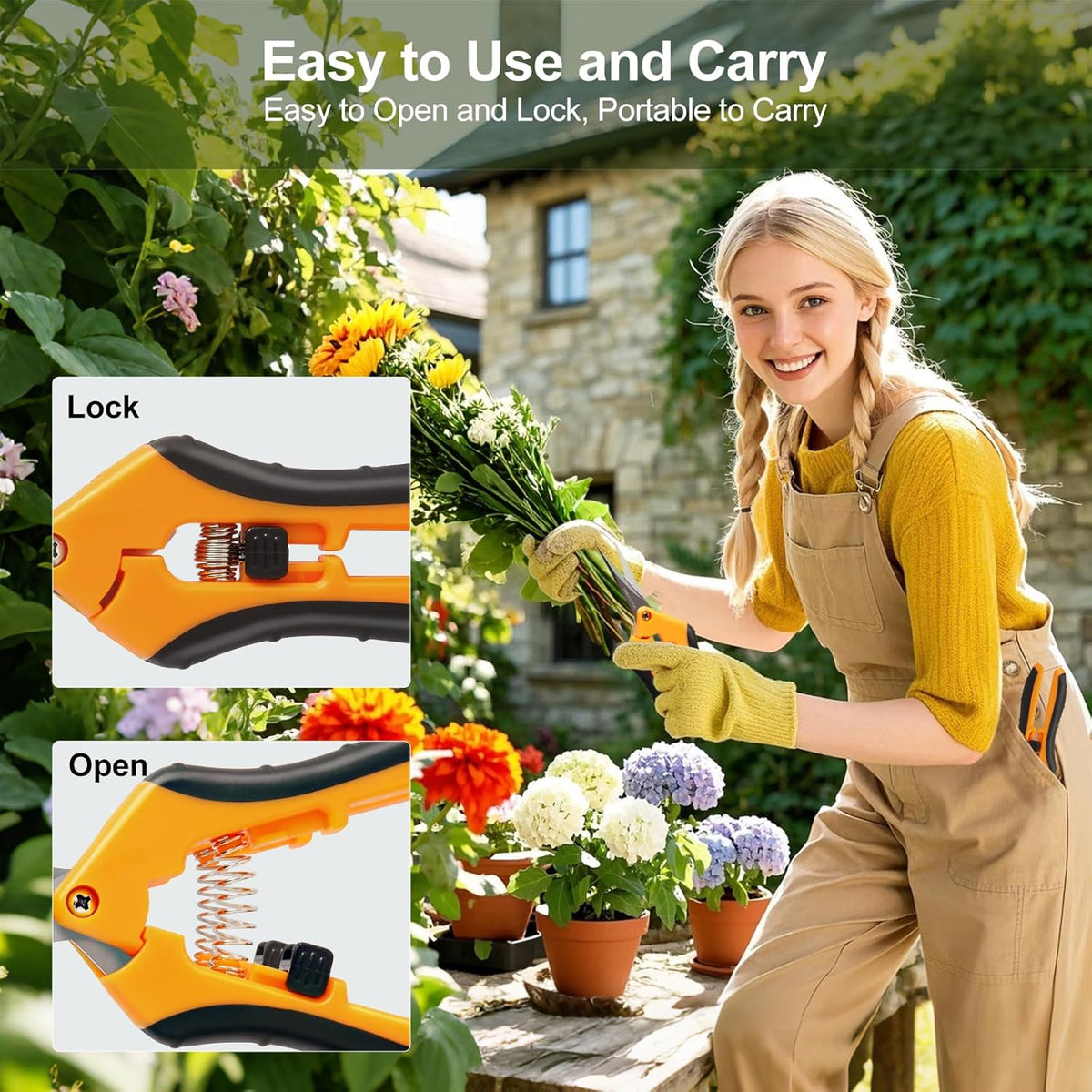 2 Pack Pruning Shears, 6.5” Gardening Scissors with Sharp Stainless Steel Blades and Comfort Grip