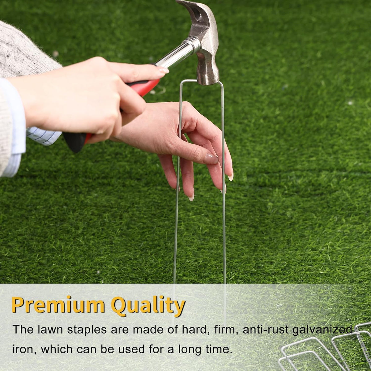 HongWay 120 Pack 12 Inch Landscape Staples, Garden Stakes 11 Gauge Galvanized Ground Staples Lawn