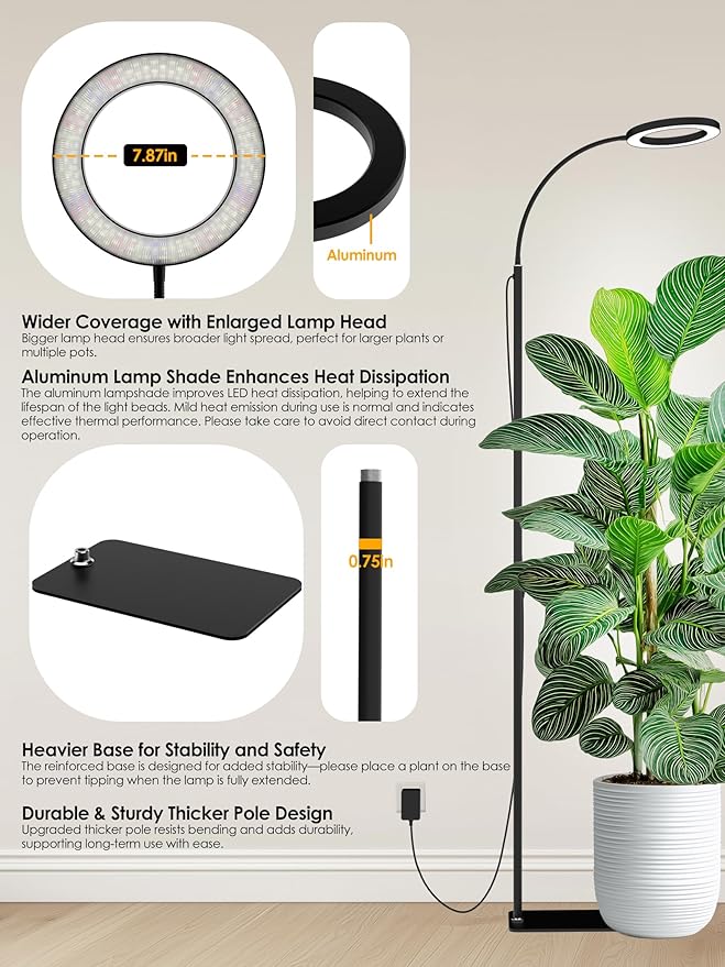 GLOWRIUM Grow Lights for Indoor Plants, 24W Full Spectrum LED Grow Light, Stepless Dimming,3