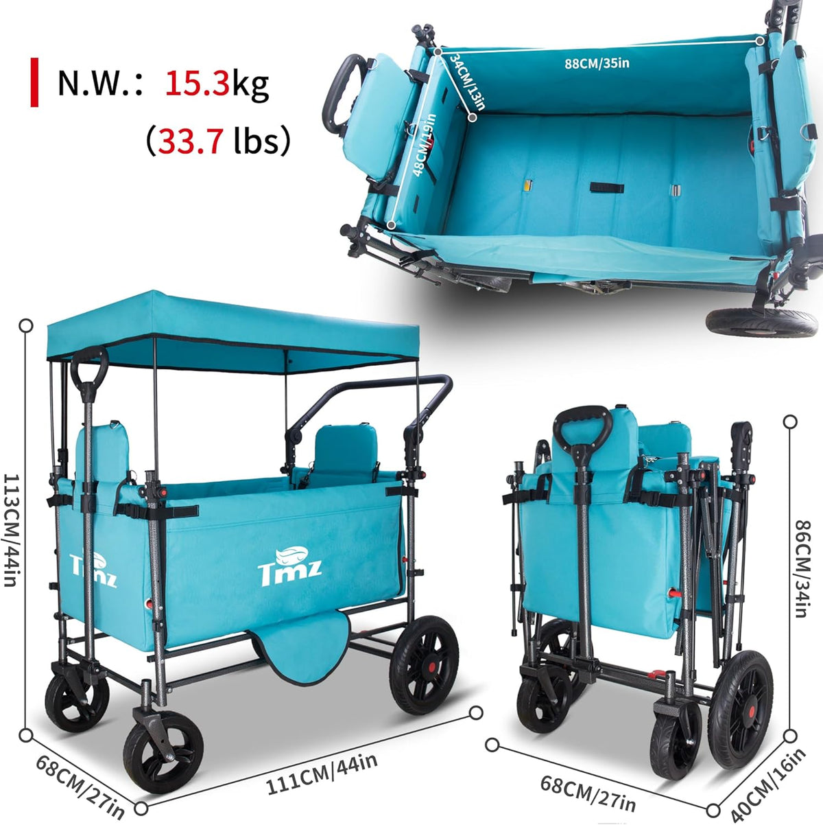 TMZ Collapsible Wagon Cart with Side-Opening Seat Conversion Design, Foldable Utility Wagon with 2