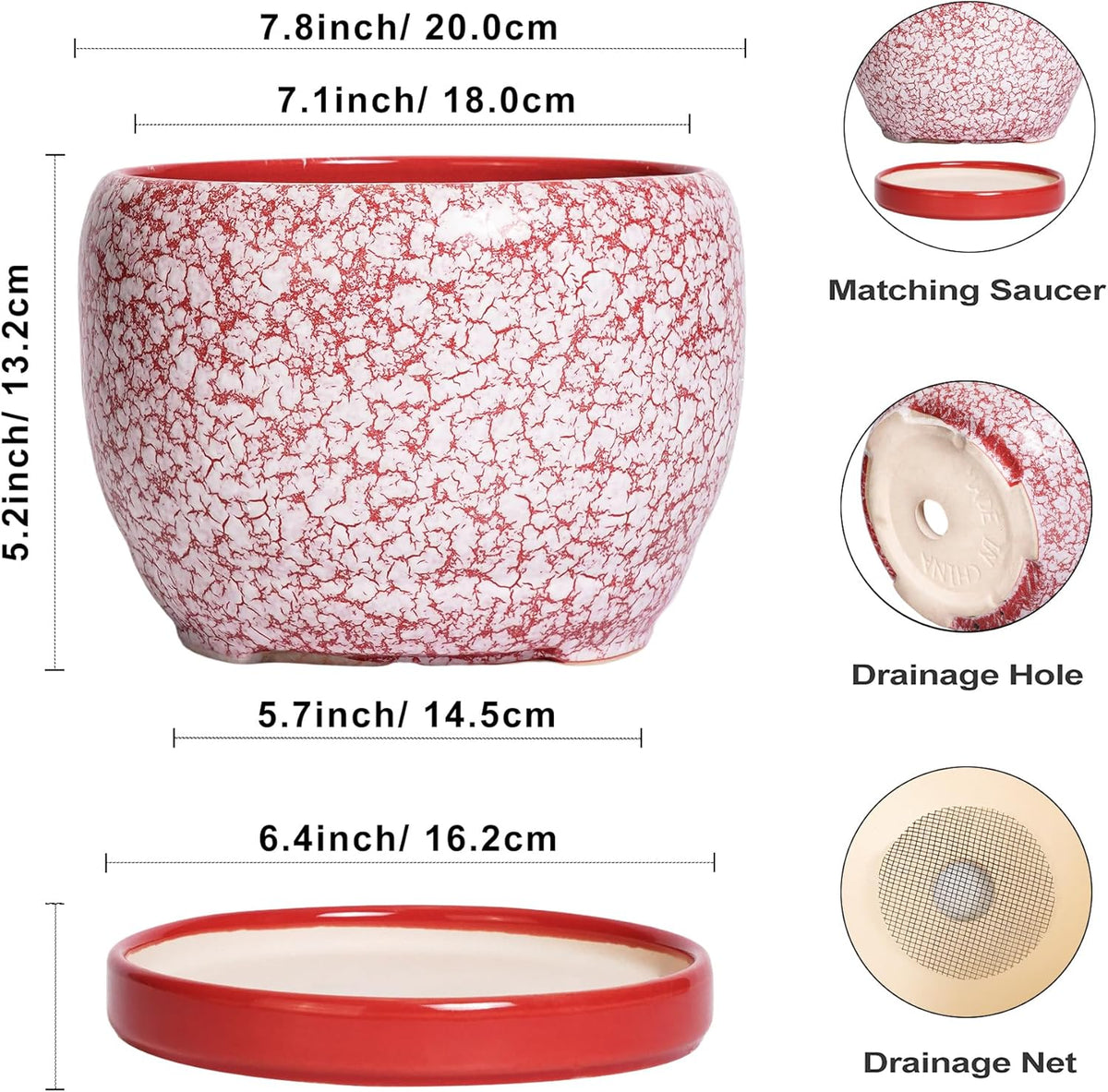 SQOWL Ceramic Pots for Plants - 8 inch Indoor Planter with Drainage Hole and Tray, Ceramic Flower