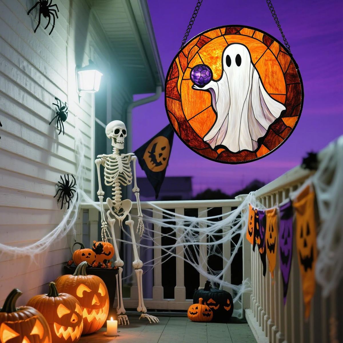 Stained Glass Window Hanging - Halloween Decorations Ghosts Vampire Suncatcher for Doors Garden